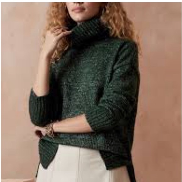 Banana Republic Sweaters Banana Republic X Repreve Petites Dark Greenwhite Turtleneck